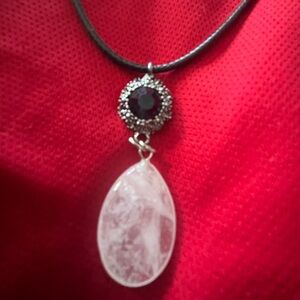 Hand Crafted Black and Silver Quartz Crystal Pendant Handmade Necklace Hand Made